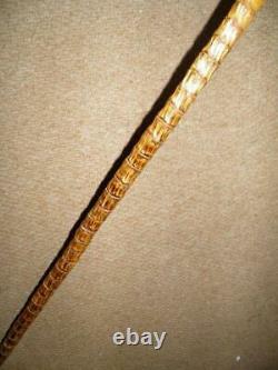 Antique Hand-Carved Bamboo Faux Shark Vertebrae Walking Stick With Crook 89cm