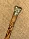 Antique Hand-Carved Bamboo Walking Stick / Cane Brass 3 Bearded Faces Head Top