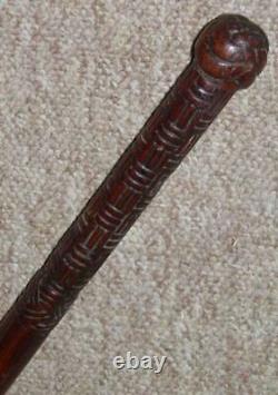 Antique Hand-Carved Bosun Nautical Sailors Maritime Turks Head Knot Walking Cane