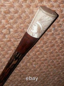 Antique Hand-Carved Bovine Bone North American Native Gent Walking Stick/Cane
