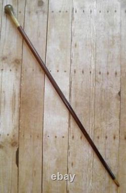 Antique Hand Carved Bovine Horn Pommel 2 Toned Ebony Walking Stick / Cane 87.5cm