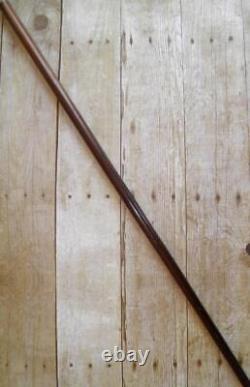 Antique Hand Carved Bovine Horn Pommel 2 Toned Ebony Walking Stick / Cane 87.5cm