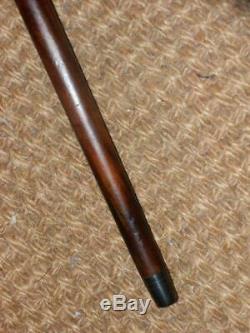 Antique Hand Carved British Bulldog Head Walking Stick With Glass Eyes
