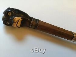 Antique Hand Carved Bulldog Walking Stick/Cane