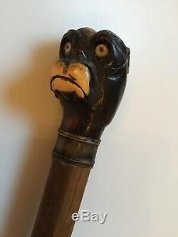 Antique Hand Carved Bulldog Walking Stick/Cane