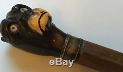 Antique Hand Carved Bulldog Walking Stick/Cane