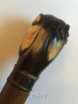 Antique Hand Carved Bulldog Walking Stick/Cane