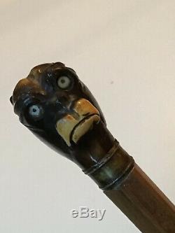 Antique Hand Carved Bulldog Walking Stick/Cane