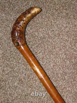 Antique Hand Carved Burr Root Topped Light Weight Walking Cane 89cm