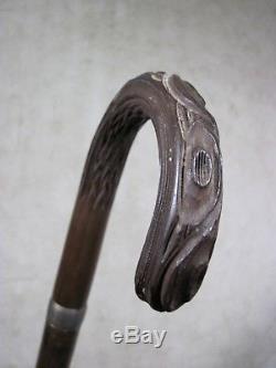 Antique Hand Carved Crook Handle Hidden Umbrella Gadget Walking Stick Cane