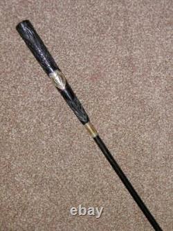 Antique Hand Carved Ebony Tulips Walking/Dress Cane/Stick With Gold Love Hearts