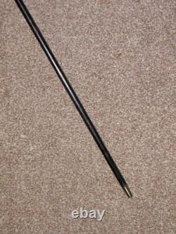 Antique Hand Carved Ebony Tulips Walking/Dress Cane/Stick With Gold Love Hearts