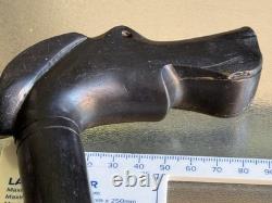Antique Hand-Carved Ebony Walking Stick Dog Head Handle Barley Twist Cane 85cm