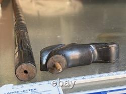 Antique Hand-Carved Ebony Walking Stick Dog Head Handle Barley Twist Cane 85cm