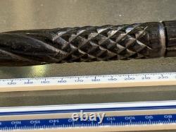 Antique Hand-Carved Ebony Walking Stick Dog Head Handle Barley Twist Cane 85cm
