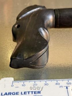 Antique Hand-Carved Ebony Walking Stick Dog Head Handle Barley Twist Cane 85cm