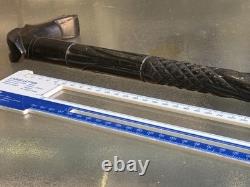Antique Hand-Carved Ebony Walking Stick Dog Head Handle Barley Twist Cane 85cm