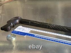 Antique Hand-Carved Ebony Walking Stick Dog Head Handle Barley Twist Cane 85cm