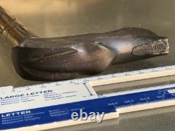 Antique Hand-Carved Ebony Walking Stick Dog Head Handle Barley Twist Cane 85cm