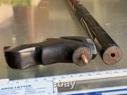 Antique Hand-Carved Ebony Walking Stick Dog Head Handle Barley Twist Cane 85cm