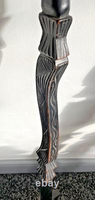 Antique Hand Carved Ebony hardwood African Tribal Walking Stick 92 cm ideal gift