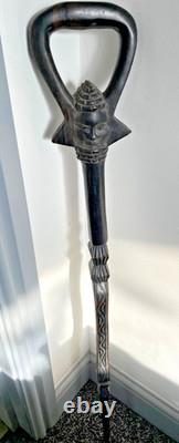 Antique Hand Carved Ebony hardwood African Tribal Walking Stick 92 cm ideal gift