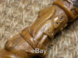 Antique Hand Carved Exotic Walking Stick Hallmarked Silver Collar B'ham 1888