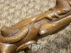 Antique Hand Carved Exotic Walking Stick Hallmarked Silver Collar B'ham 1888