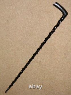 Antique Hand-Carved Faux Blackthorn Walking Stick With Fritz Handle 82cm