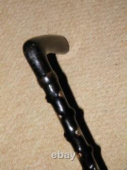 Antique Hand-Carved Faux Blackthorn Walking Stick With Fritz Handle 82cm