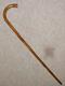Antique Hand Carved Floral Walking Stick With Whistle Crook & Swiss Badges 85cm