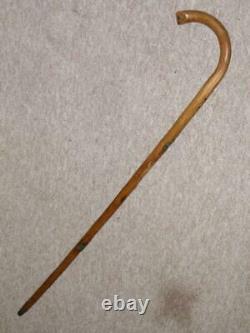 Antique Hand Carved Floral Walking Stick With Whistle Crook & Swiss Badges 85cm
