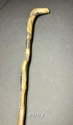 Antique Hand Carved Folk Art Eagle Head Twisted Burley Wood Walking Stick Cane
