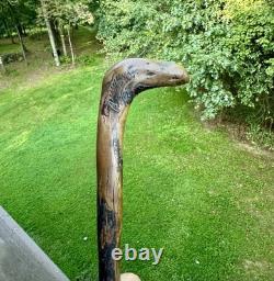 Antique Hand Carved Folk Art Eagle Head Twisted Burley Wood Walking Stick Cane