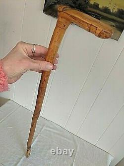 Antique Hand Carved Folk Art Walking Cane Stick With Foot and Shoe Handle