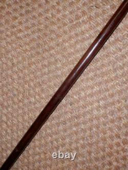 Antique Hand-Carved Fox Head Crook Handle Walking Stick/Cane H/M Silver 1931