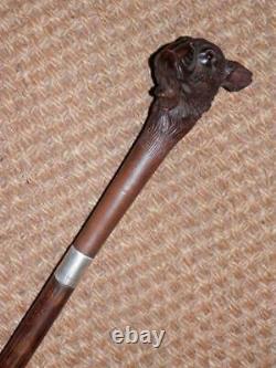 Antique Hand-Carved Glove Holder French Bulldog Walking Stick -Silver By BRIGG
