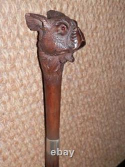 Antique Hand-Carved Glove Holder French Bulldog Walking Stick -Silver By BRIGG