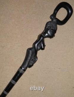 Antique Hand-Carved Heavy Large African Tribal Ethnic Female Walking Stick/Cane