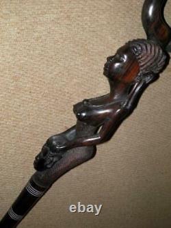 Antique Hand-Carved Heavy Large African Tribal Ethnic Female Walking Stick/Cane
