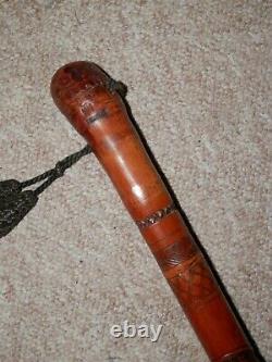 Antique Hand Carved Japanese Lady And Snake Walking Stick With Ball Root Top -98cm