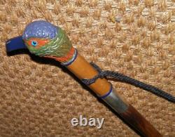 Antique Hand Carved Kingfisher Top Walking Cane/Stick Hallmarked Silver 1922