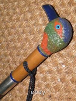 Antique Hand Carved Kingfisher Top Walking Cane/Stick Hallmarked Silver 1922