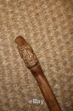 Antique Hand Carved Man Top, Bamboo Dress Cane/ Walking Stick