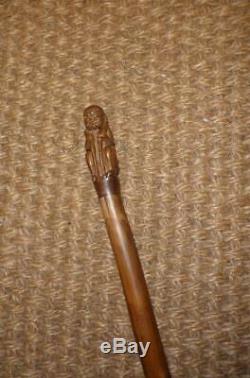 Antique Hand Carved Man Top, Bamboo Dress Cane/ Walking Stick