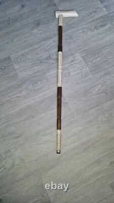 Antique Hand Carved & Painted Horn Walking Stick Vgc 33 Long