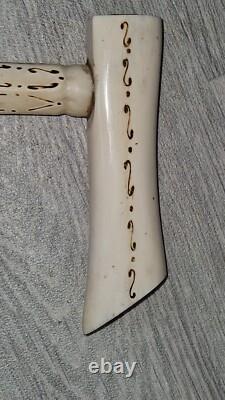 Antique Hand Carved & Painted Horn Walking Stick Vgc 33 Long