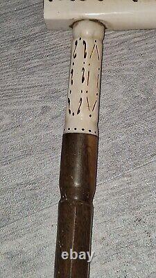 Antique Hand Carved & Painted Horn Walking Stick Vgc 33 Long