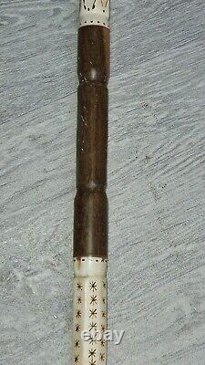 Antique Hand Carved & Painted Horn Walking Stick Vgc 33 Long