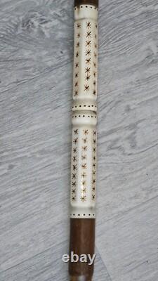 Antique Hand Carved & Painted Horn Walking Stick Vgc 33 Long